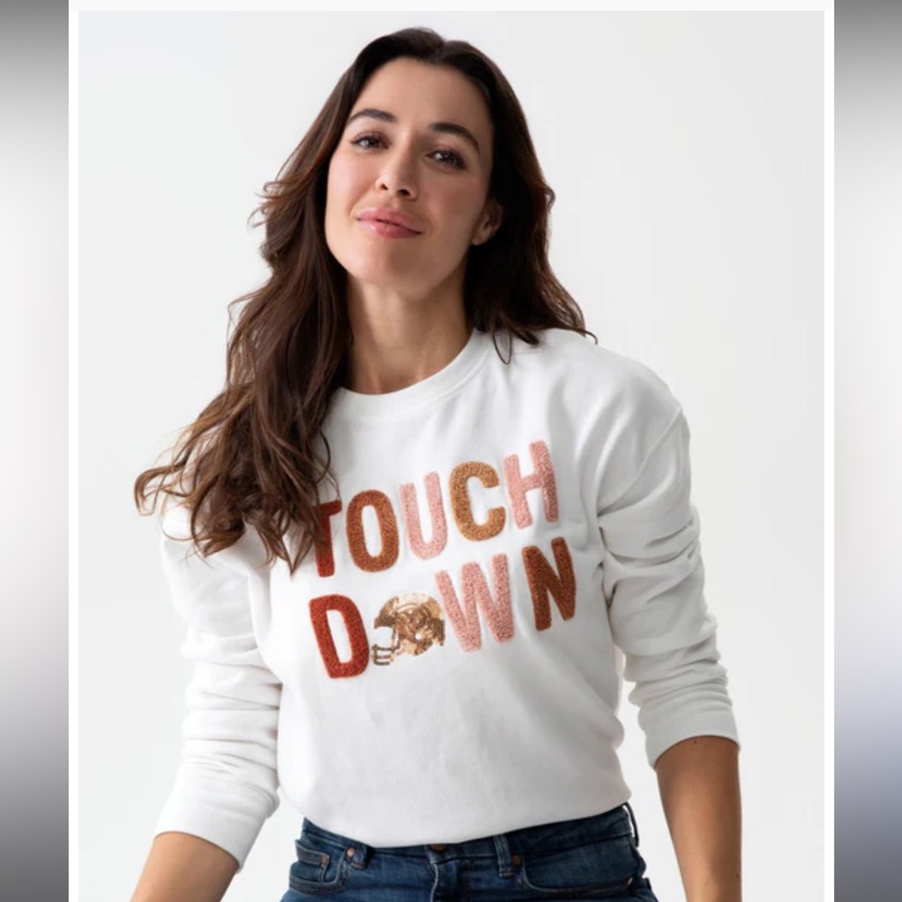 Touchdown Sweatshirt, Shiraleah, Ivory, Small, Football, NWT, Sequins, NFL, Fall